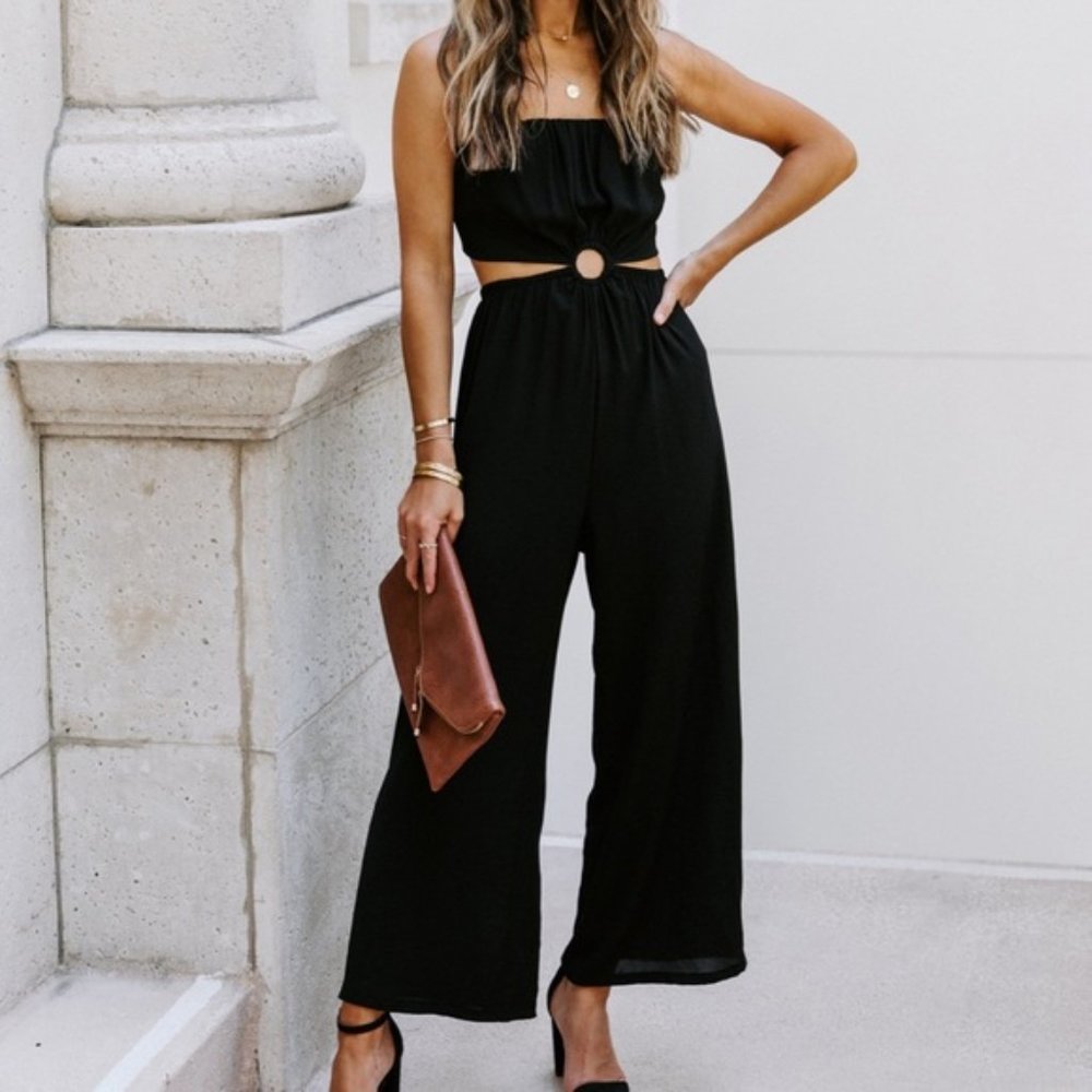 VICI Dolls Dolled Up Strapless Cutout Jumpsuit in Black - Size S